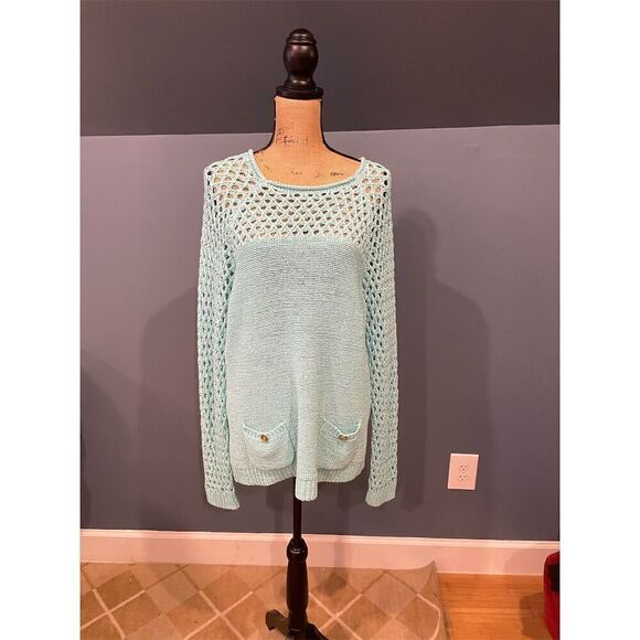 Island Republic Sweaters - Island Republic Women's Green Crochet Knit Pullover Sweater Size L